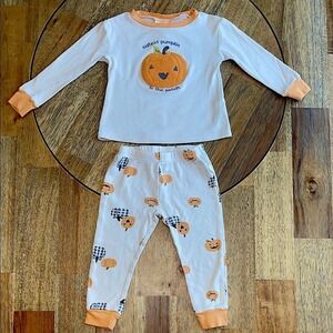 Rabbit And Bear Kids Pumpkin Pajama Set Orange White Fall‎ Halloween 24 Months
